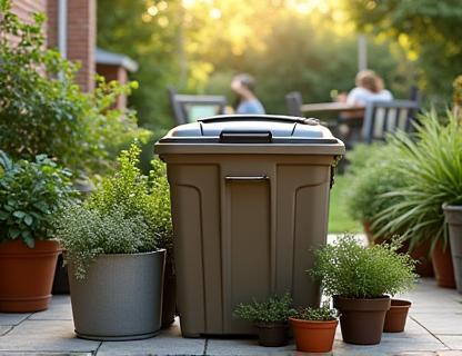 Complete home composting kit displayed in garden setting