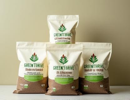 Bags of organic fertilizer and soil enhancers in GreenThrive packaging